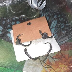 Stainless steel Heart Hoop Earrings and Twisted Stainless Steel Earrings Set